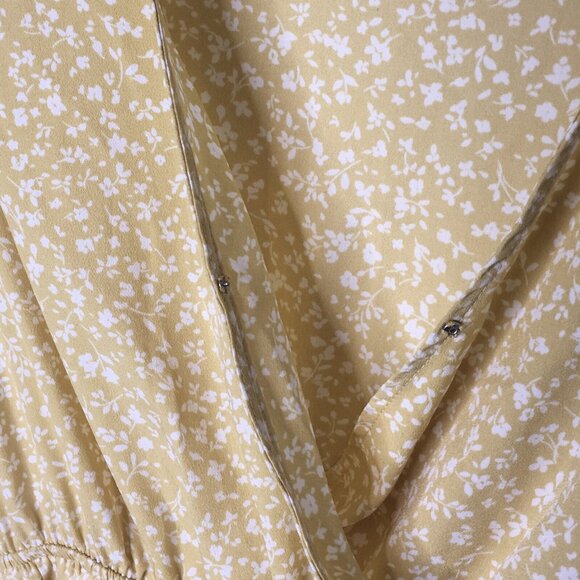 Ditsy Floral Sundress Womens Sz L Yellow Waist Tie Prairie Cottagecore - Picture 8 of 13